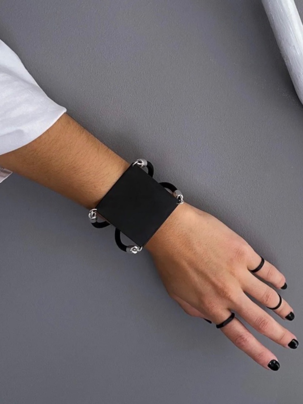 New!  Womens black square bracelet, black metal sharp cuff bracelet, edgy style